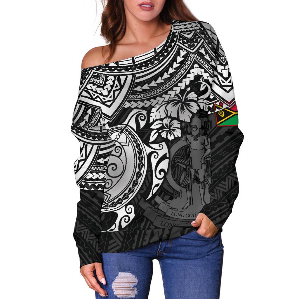 Vanuatu Polynesian Women's Off Shoulder Sweater - White Turtle - Polynesian Pride