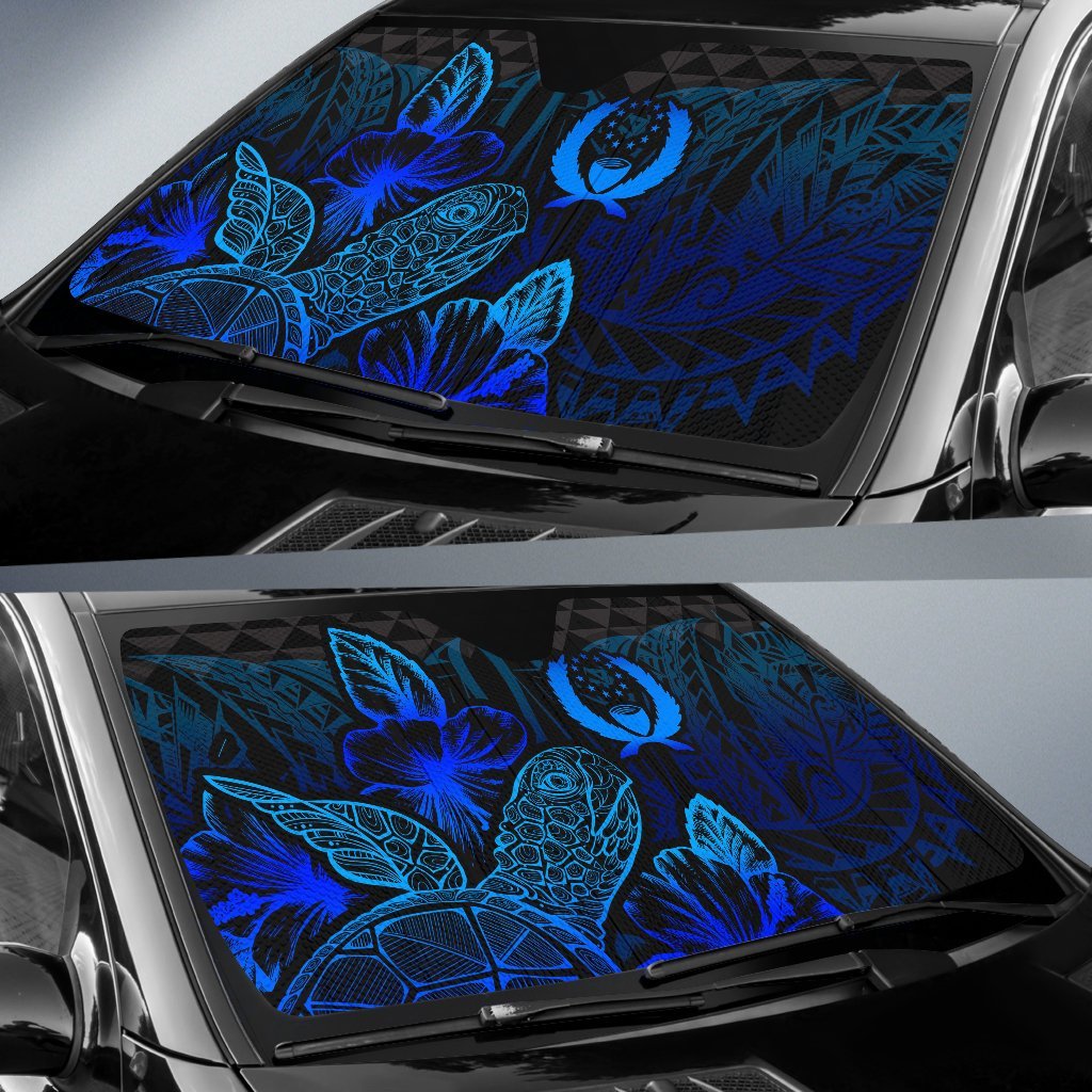 Pohnpei Auto Sun Shades Turtle Hibiscus Blue - Polynesian Pride