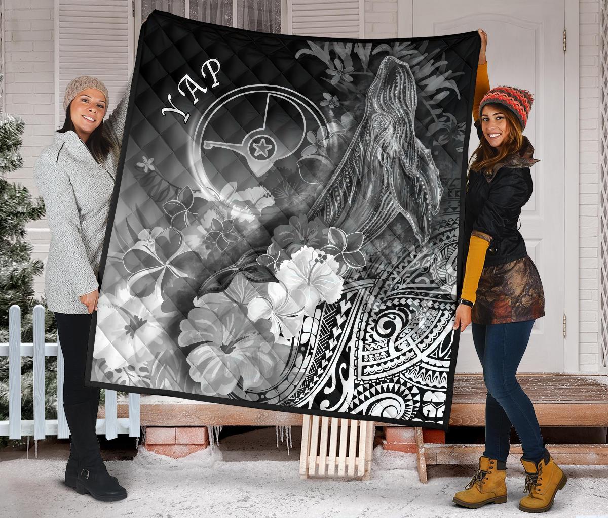 Yap Premium Quilt - Humpback Whale with Tropical Flowers (White) - Polynesian Pride