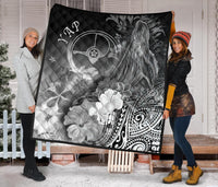 Yap Premium Quilt - Humpback Whale with Tropical Flowers (White) - Polynesian Pride