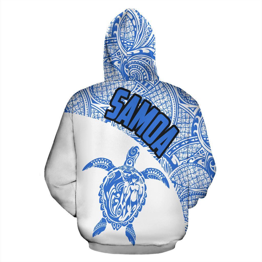 Samoa Zip up Hoodie Samoa Turtle Mermaid Polynesian Tattoo White Blue - Polynesian Pride
