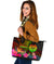 Tahiti Polynesian Large Leather Tote Bag - Hibiscus and Banana Leaves - Polynesian Pride