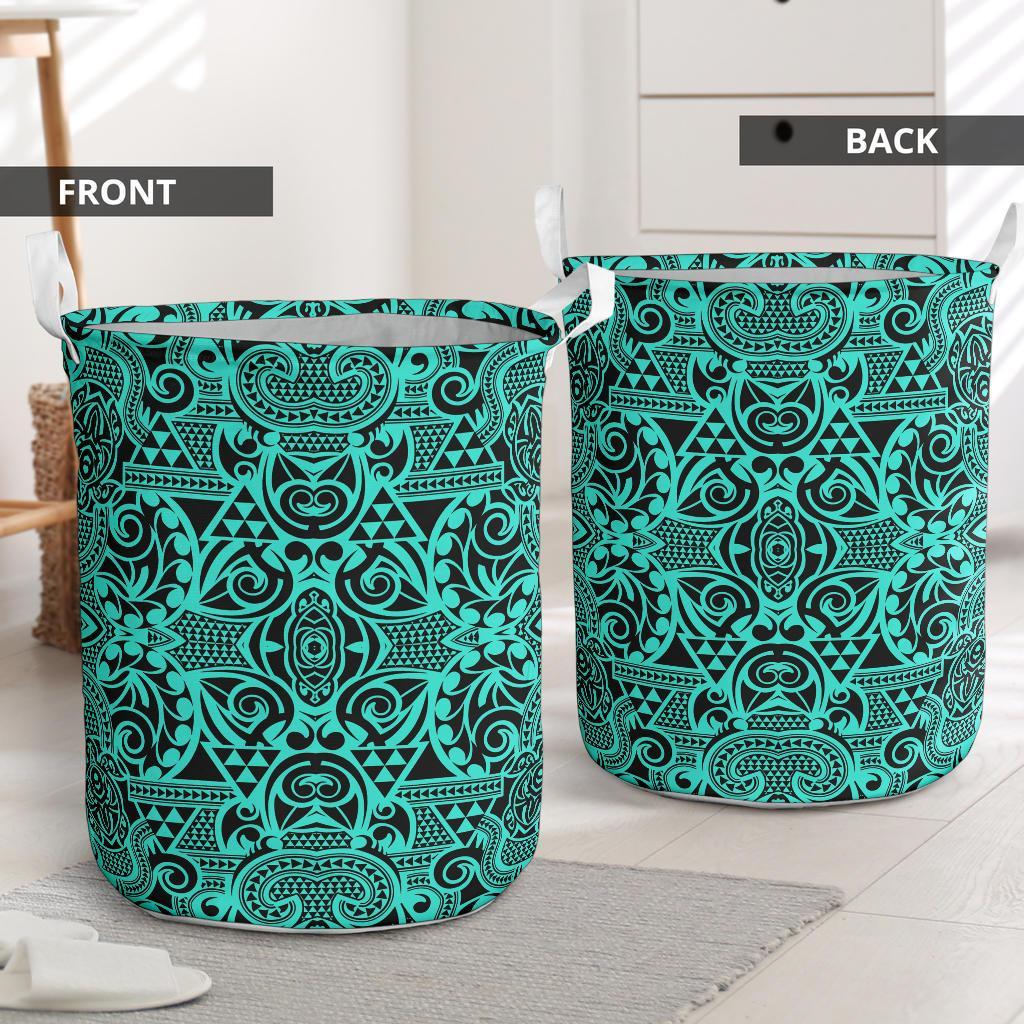 Polynesian Kakau Turtle Turquoise Hawaii Laundry Basket - Polynesian Pride