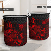 Tuvalu Laundry Basket - Polynesian Turtle Hibiscus Red - Polynesian Pride