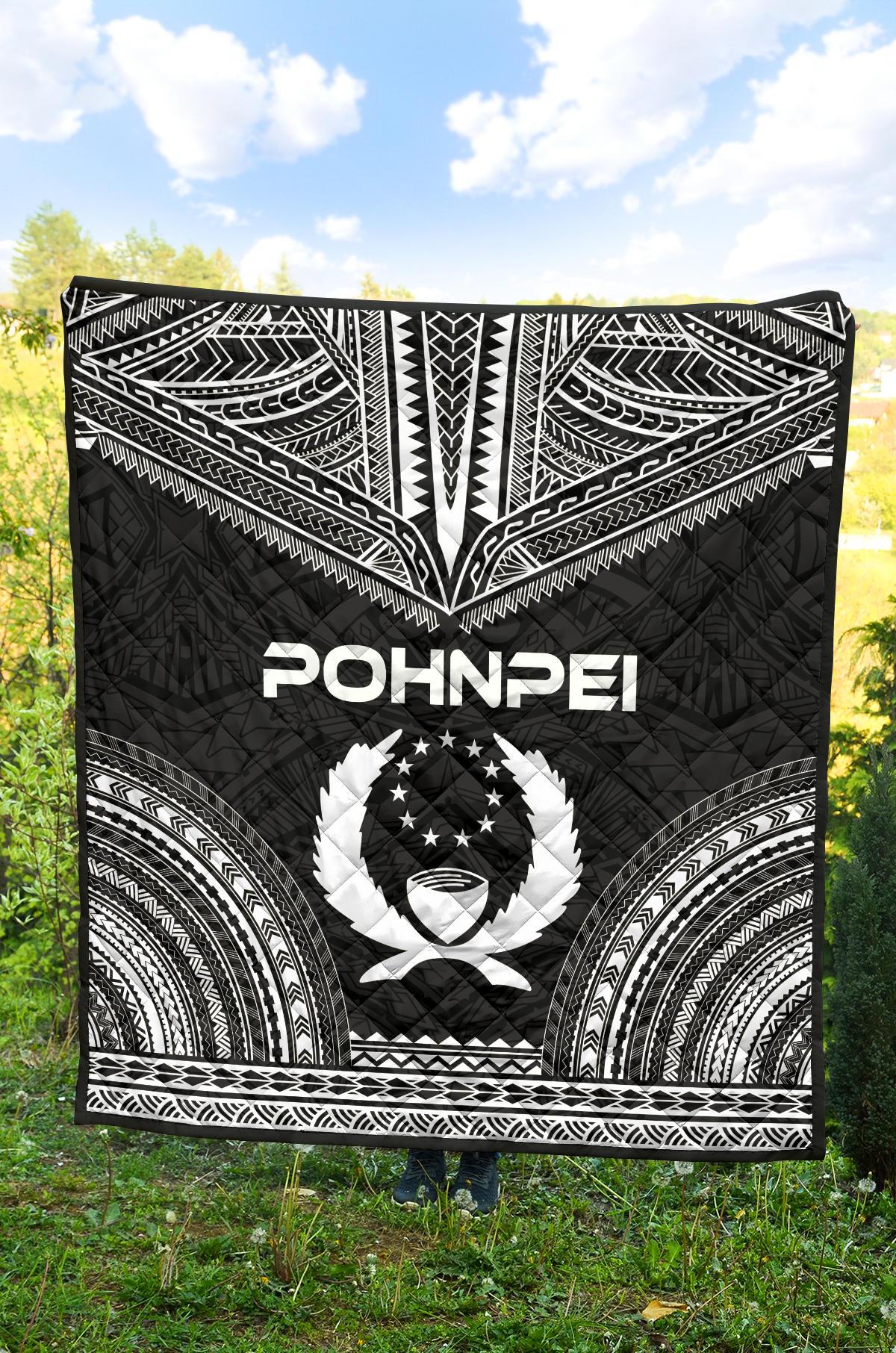 Pohnpei Premium Quilt - Pohnpie Flag Polynesian Chief Black Version - Polynesian Pride