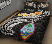 Guam Quilt Bed Set - Guam Seal Polynesian Patterns Plumeria (Black) - Polynesian Pride