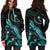 Chuuk Polynesian Hoodie Dress - Turtle With Blooming Hibiscus Turquoise - Polynesian Pride