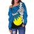 Palau Polynesian Custom Personalised Women's Off Shoulder Sweater - Tribal Wave Tattoo Flag Style - Polynesian Pride