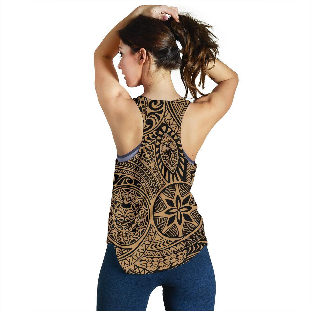 Polynesian Hawaiian Style Tribal Tattoo Gold Women's Racerback Tank Top - Polynesian Pride