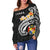 Tonga Women's Off Shoulder Sweater - Tonga Seal Polynesian Patterns Plumeria (Black) - Polynesian Pride