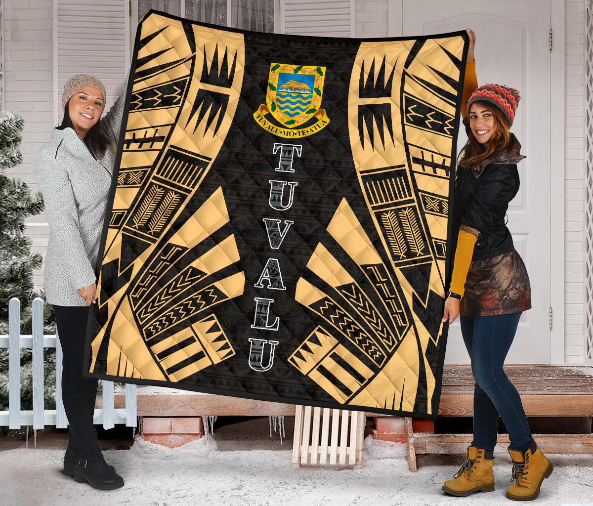 Tuvalu Premium Quilt - Tuvalu Coat Of Arms Polynesian Gold Tattoo - Polynesian Pride