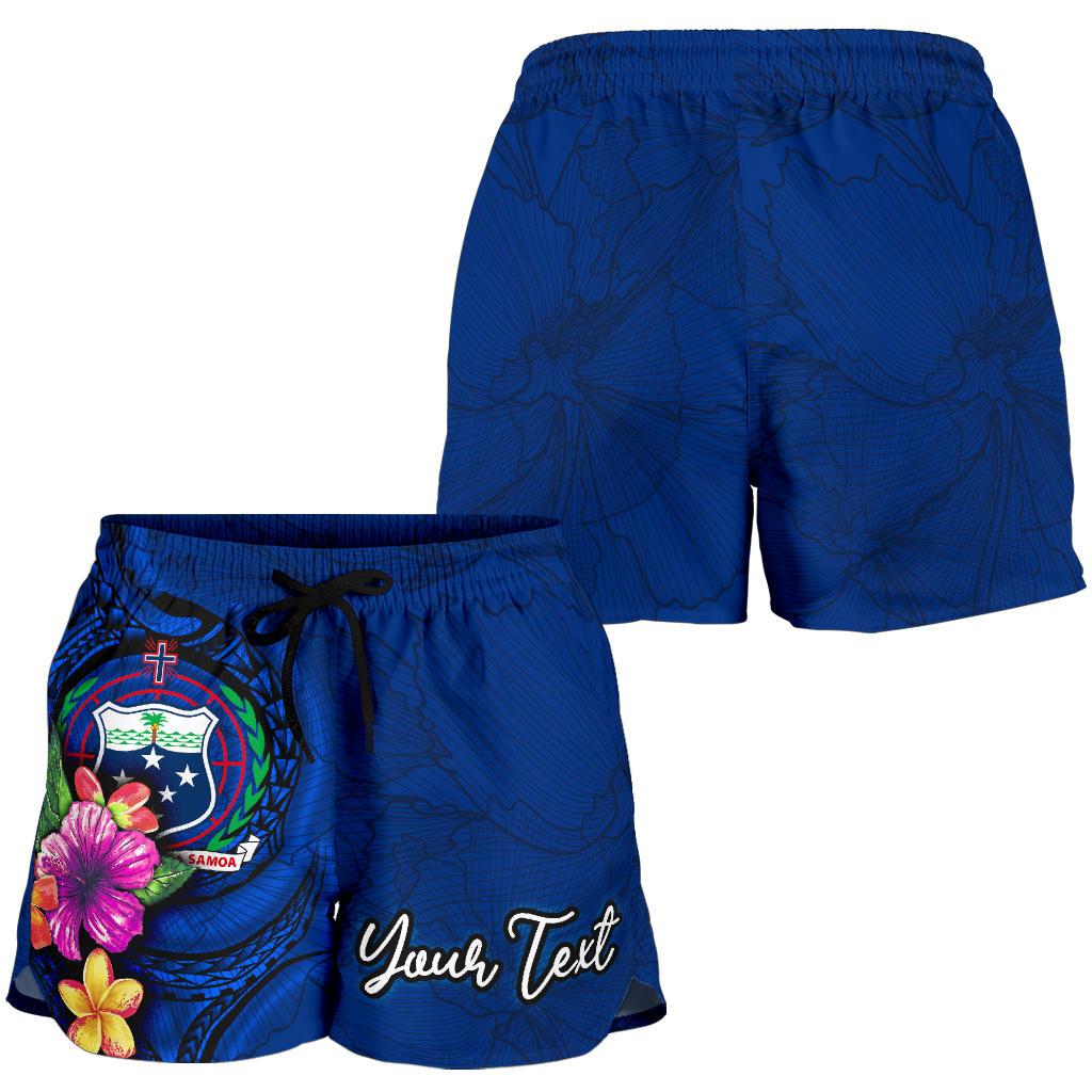 Samoa Polynesian Custom Personalised Women's Short - Floral With Seal Blue - Polynesian Pride
