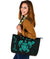 Personalized - Hawaii Kakau Polynesian Ohana Turtle Map Large Leather Tote - Turquoise - Polynesian Pride