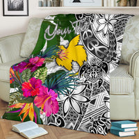 Papua New Guinea Custom Personalised Premium Blanket White - Turtle Plumeria Banana Leaf - Polynesian Pride