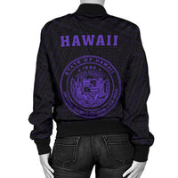 Hawaii Kakau Polynesian Coat Of Arms Women's Bomber Jacket - Purple - Polynesian Pride
