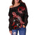 Tonga Polynesian Women's Off Shoulder Sweater - Turtle With Blooming Hibiscus Red - Polynesian Pride