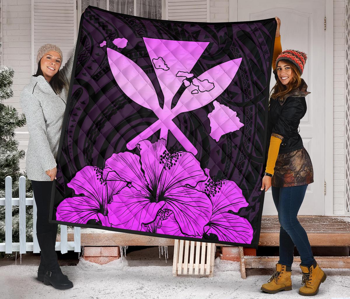 Hawaiian Kanaka Premium Quilt Hibiscus Polynesian Love Pink - Polynesian Pride