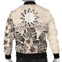 Nauru Men's Bomber Jacket - The Beige Hibiscus - Polynesian Pride
