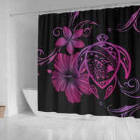 Hawaii Turtle Map Hibiscus Plumeria Poly Shower Curtain - Pink - Polynesian Pride
