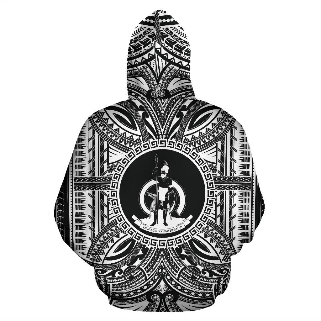 Vanuatu ll Over Hoodie Vanuatu Coat of rms Polynesian White Black - Polynesian Pride