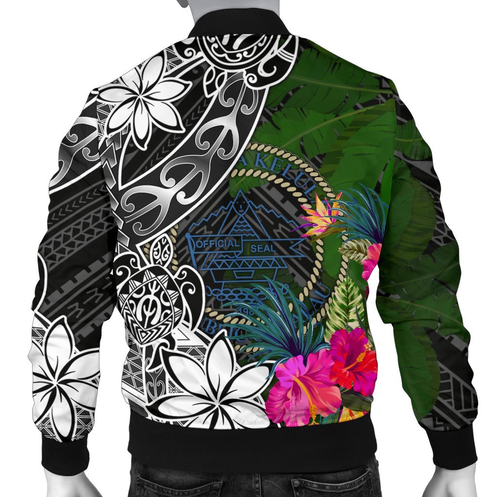 Palau Men Bomber Jacket - Turtle Plumeria Banana Leaf - Polynesian Pride