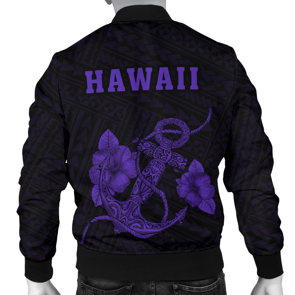 Hawaii Kakau Polynesian Anchor Map Men's Bomber Jacket - Purple - Polynesian Pride