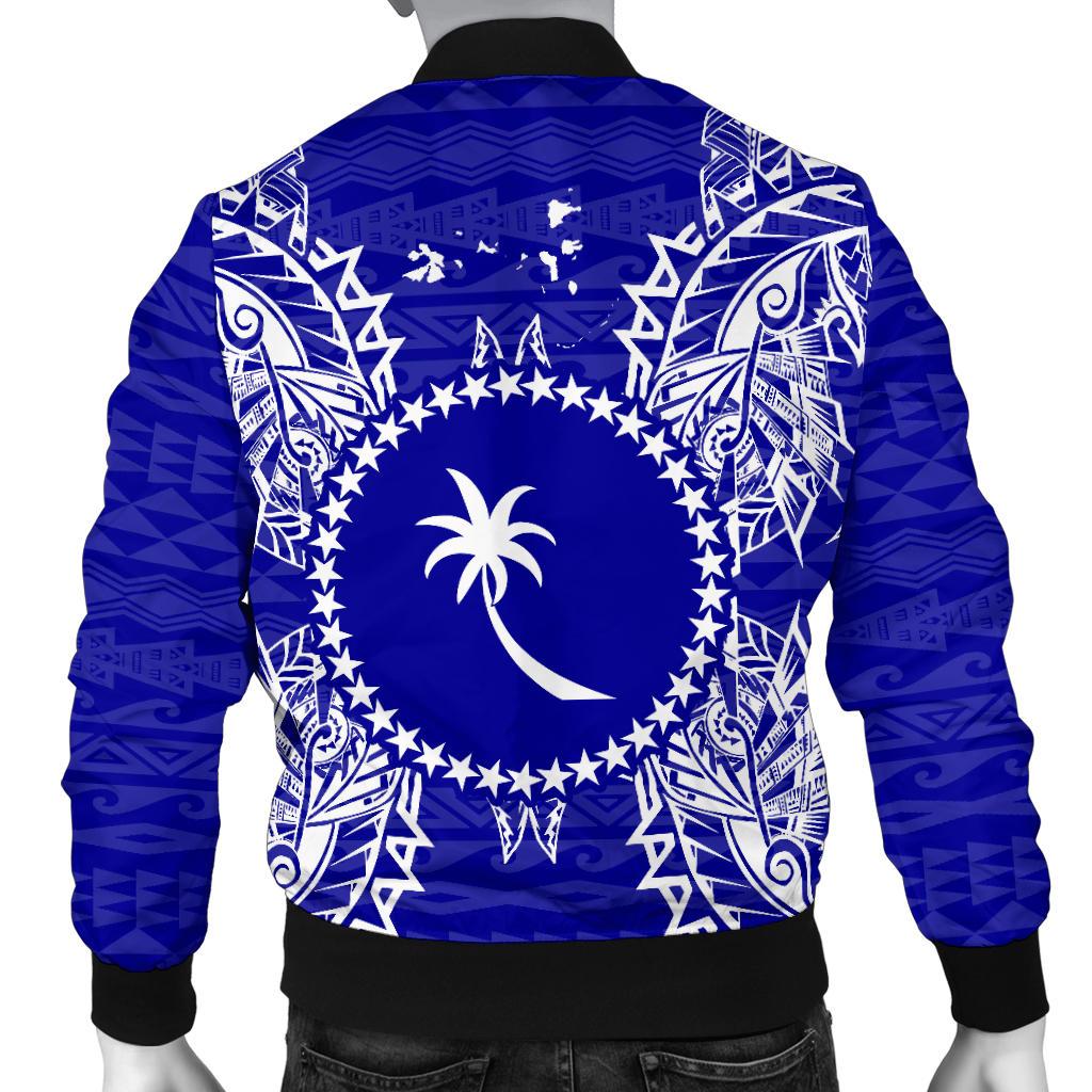 Chuuk Polynesian Men's Bomber Jacket Map Blue - Polynesian Pride