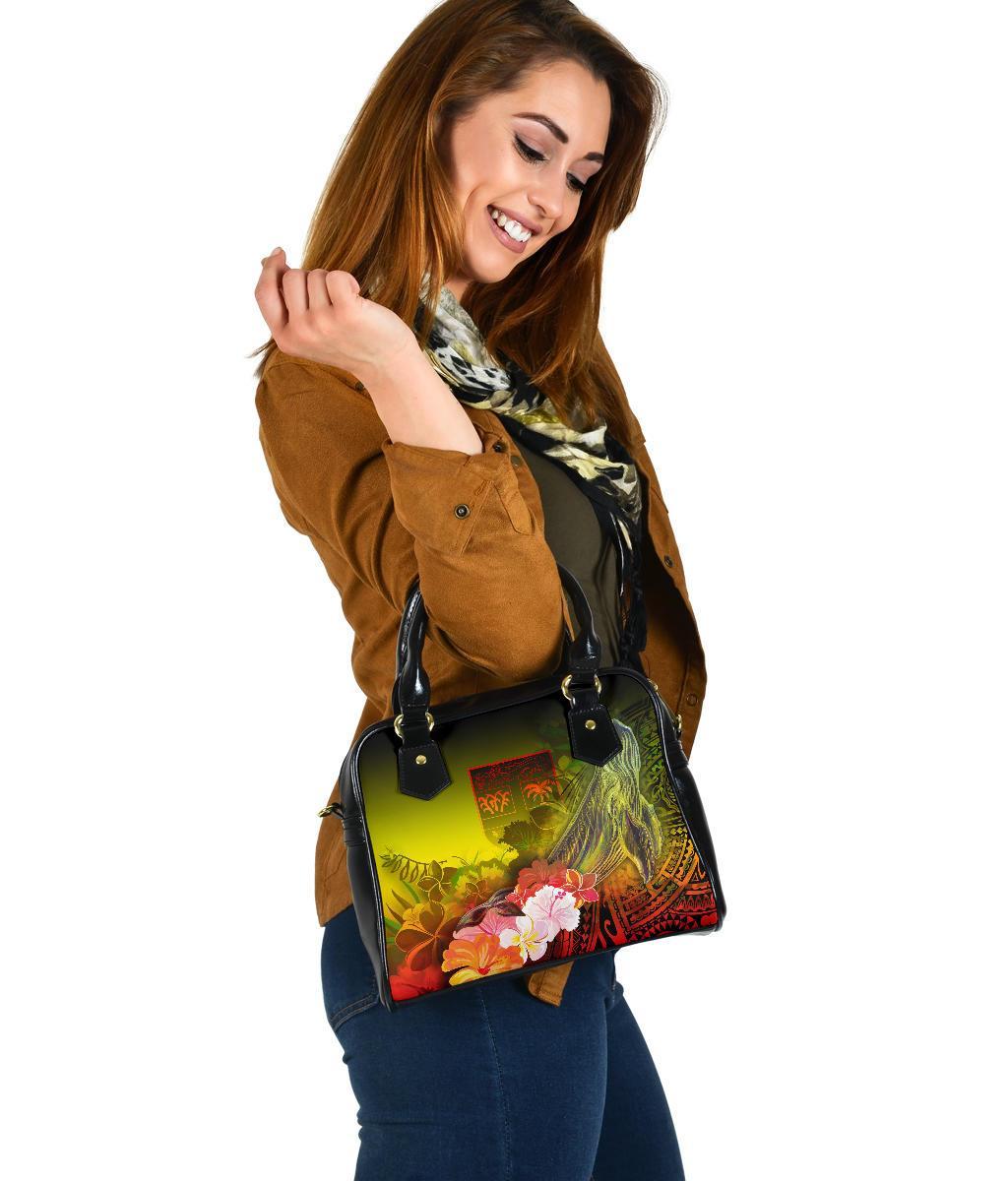 Fiji Shoulder Handbag - Humpback Whale with Tropical Flowers (Yellow) - Polynesian Pride