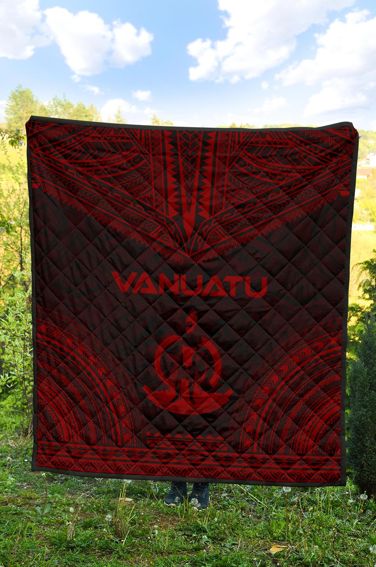 Vanuatu Premium Quilt - Vanuatu Coat Of Arms Polynesian Chief Red Version - Polynesian Pride