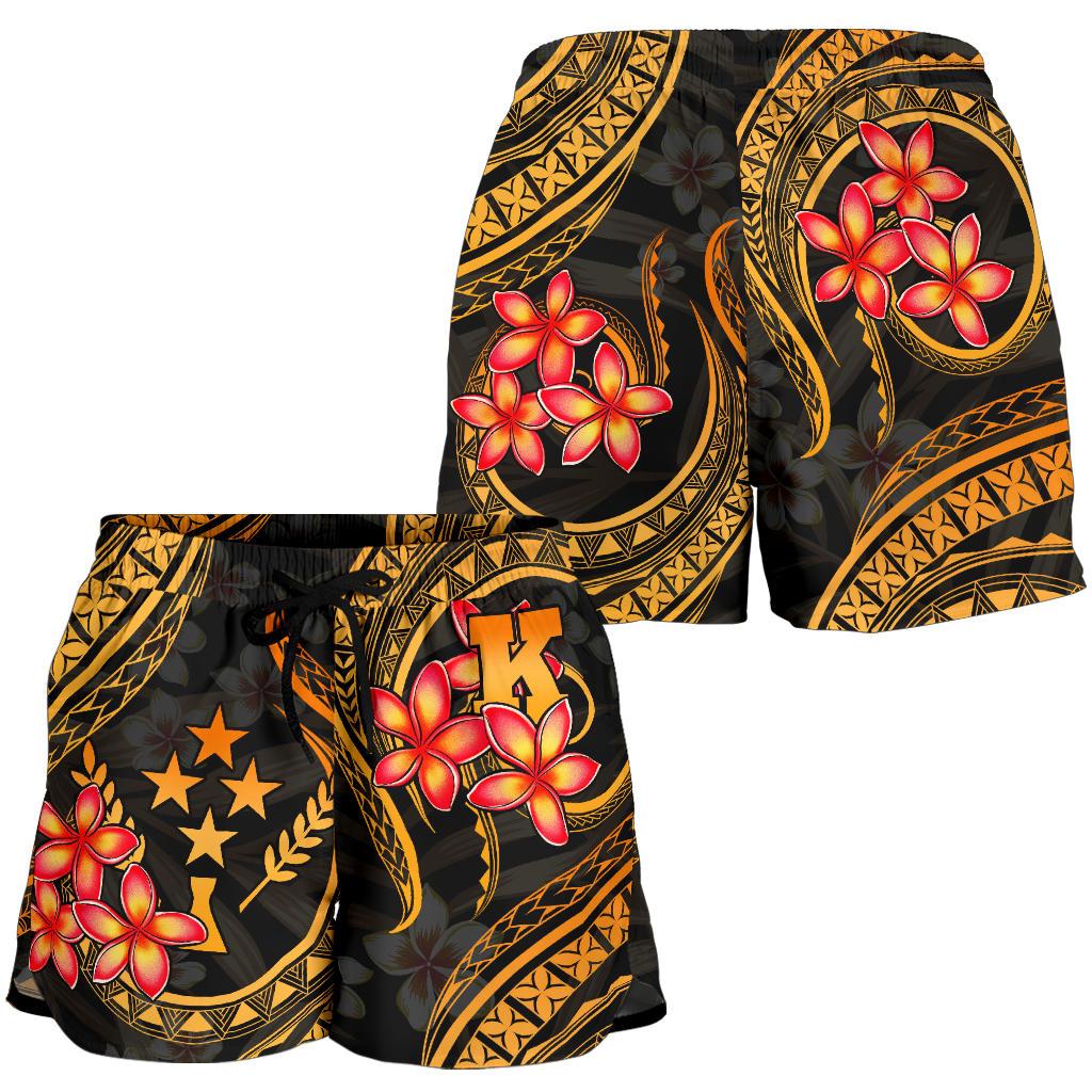 Kosrae Micronesian Women Shorts - Gold Plumeria - Polynesian Pride
