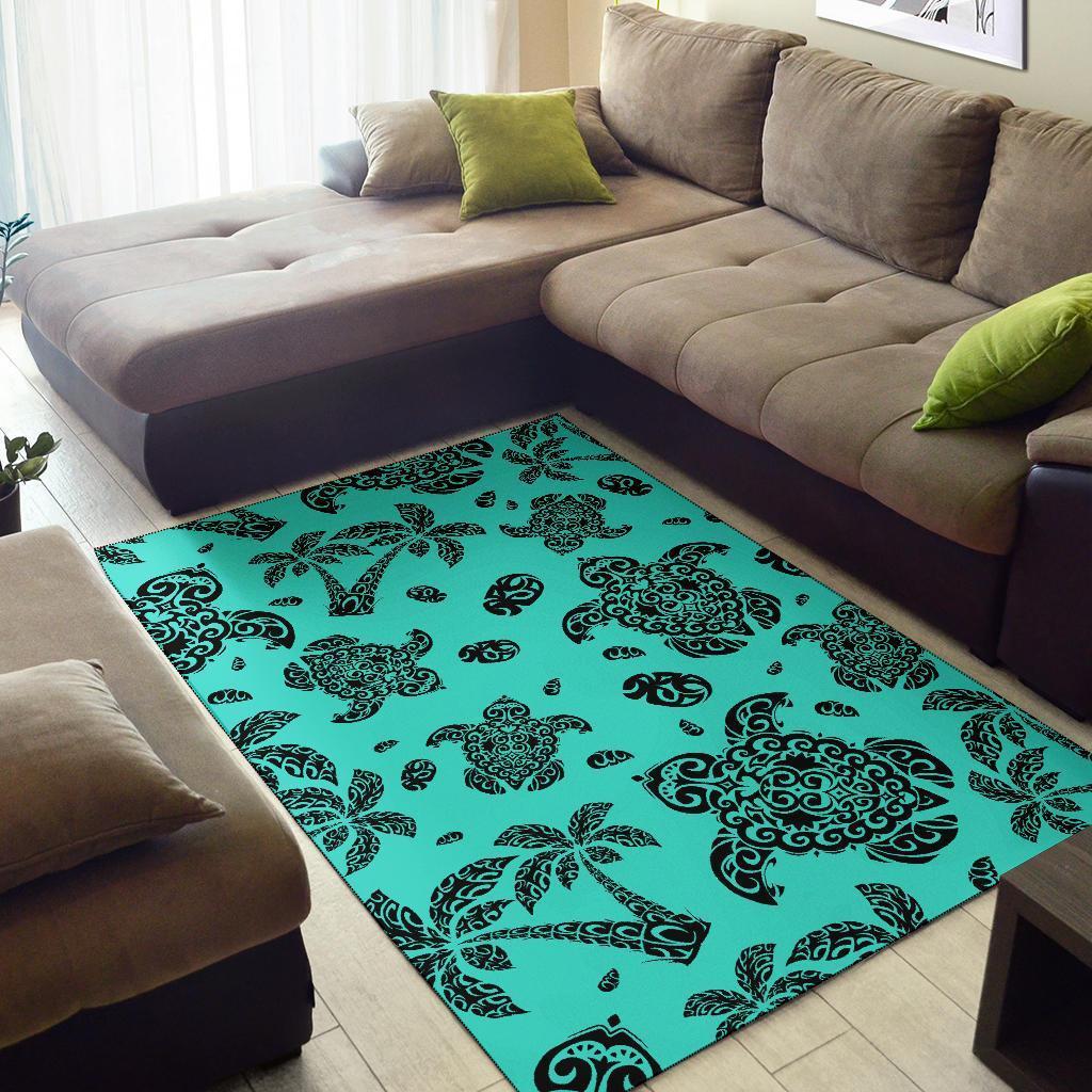 Hawaii Area Rug Polynesian Turtle Palm And Sea Pebbles AH - Polynesian Pride