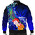 Kosrae Men's Bomber Jacket - Humpback Whale with Tropical Flowers (Blue) - Polynesian Pride