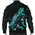 Guam Polynesian Men's Bomber Jacket - Turtle With Blooming Hibiscus Turquoise - Polynesian Pride