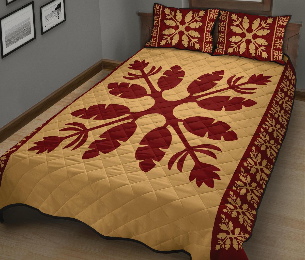 Hawaiian Quilt Pattern Flower Sweat Quilt Bed Set - Polynesian Pride