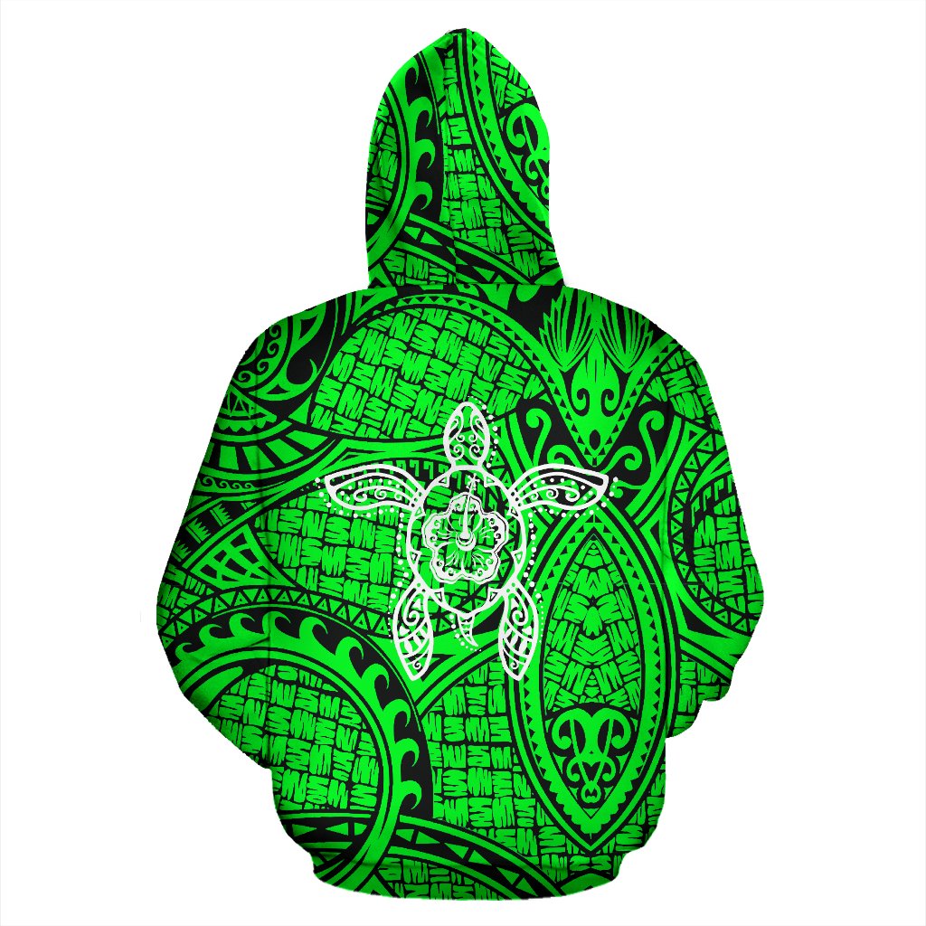Hawaii Turtle Polynesian Zip up Hoodie Green Warrior Style - Polynesian Pride