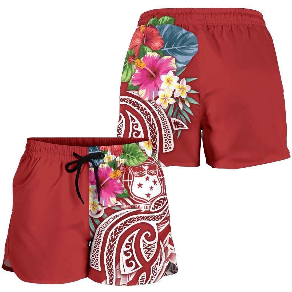 Polynesian Samoa Women's Shorts - Summer Plumeria (Red) - Polynesian Pride