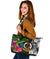 Vanuatu Large Leather Tote Bag - Turtle Plumeria Banana Leaf - Polynesian Pride