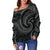 New Zealand Maori Mangopare Women Off Shoulder Sweater Polynesian - Black - Polynesian Pride