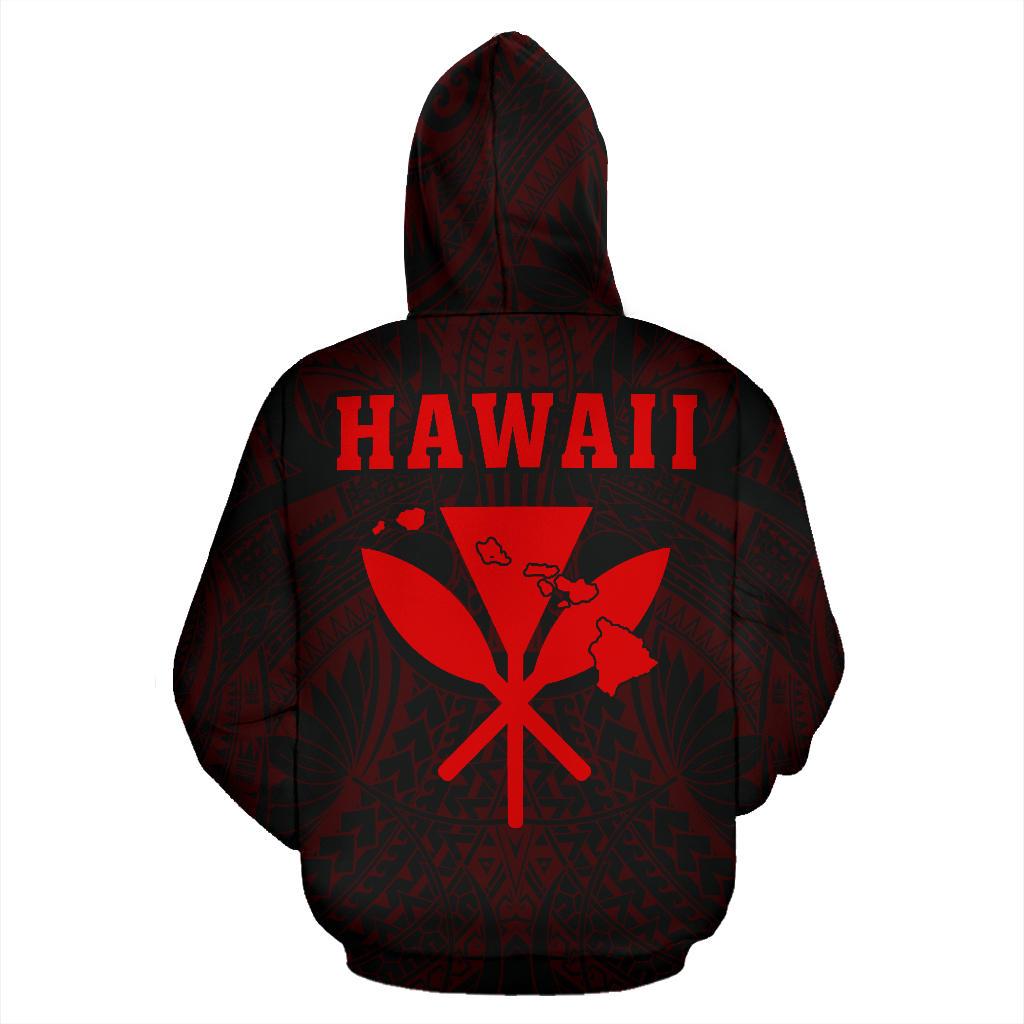 Polynesian Fish Hook Kanaka Map of Hawaii Hoodie Red - Polynesian Pride