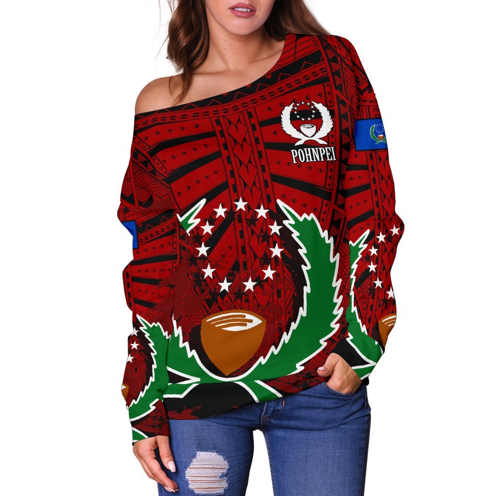 Pohnpei Special Women's Off Shoulder Sweater (Red) Z2 - Polynesian Pride