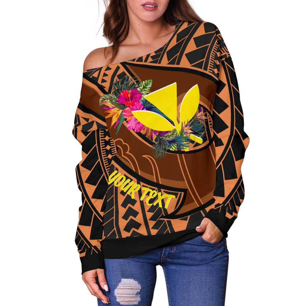 Hawaii Kanaka Maoli Personalised Off Shoulder Sweater - Polynesian Hook And Hibiscus - Polynesian Pride