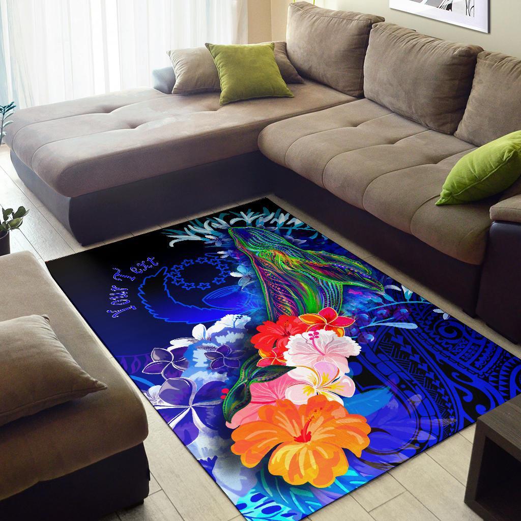 Pohnpei Custom Personalised Area Rug - Humpback Whale with Tropical Flowers (Blue) - Polynesian Pride