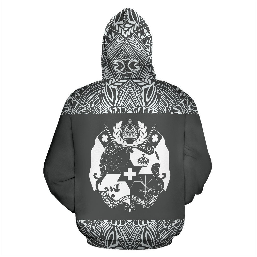 Tonga All Over Zip up Hoodie Polynesian Grey and White - Polynesian Pride