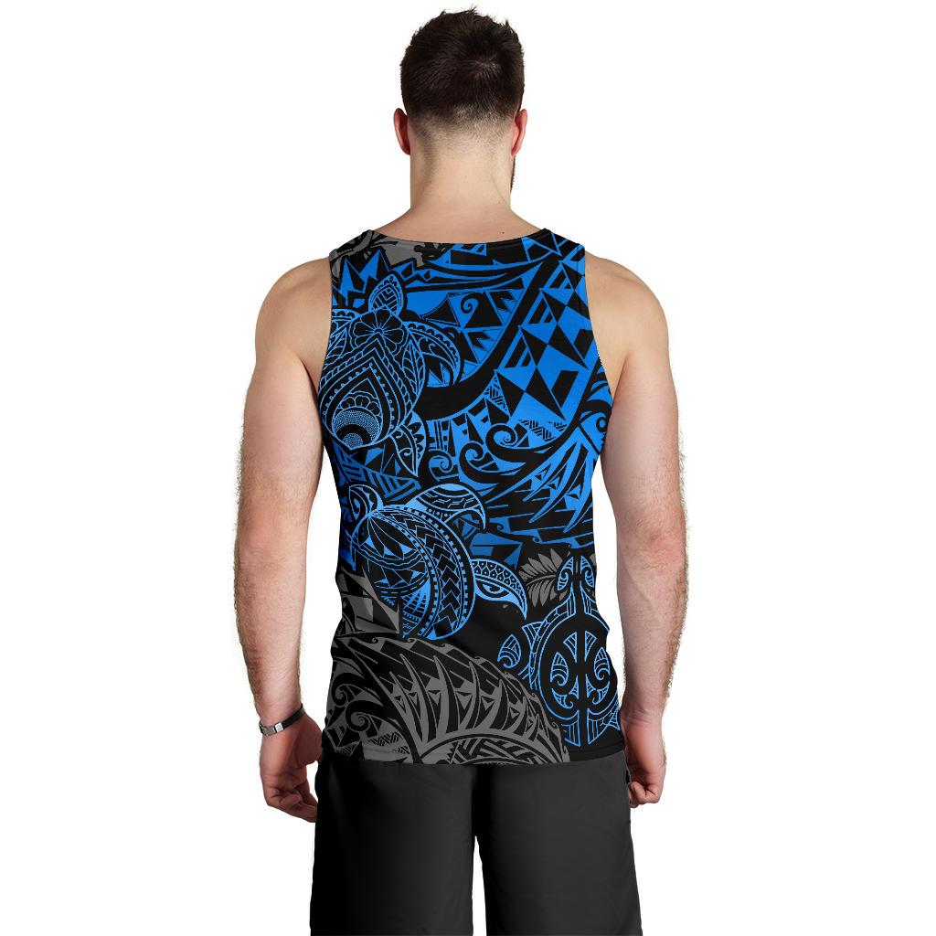 Polynesian Hawaii (Kanaka Maoli) Men's Tank Top - Blue Turtle Hibiscus Flowing - Polynesian Pride