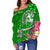 Tonga Custom Personalised Women's Off Shoulder Sweater - Turtle Plumeria (Green) - Polynesian Pride