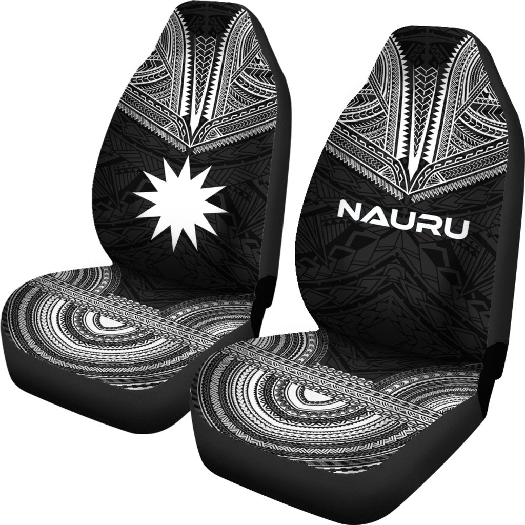 Nauru Car Seat Cover - Nauru Flag Polynesian Chief Tattoo Black Version - Polynesian Pride