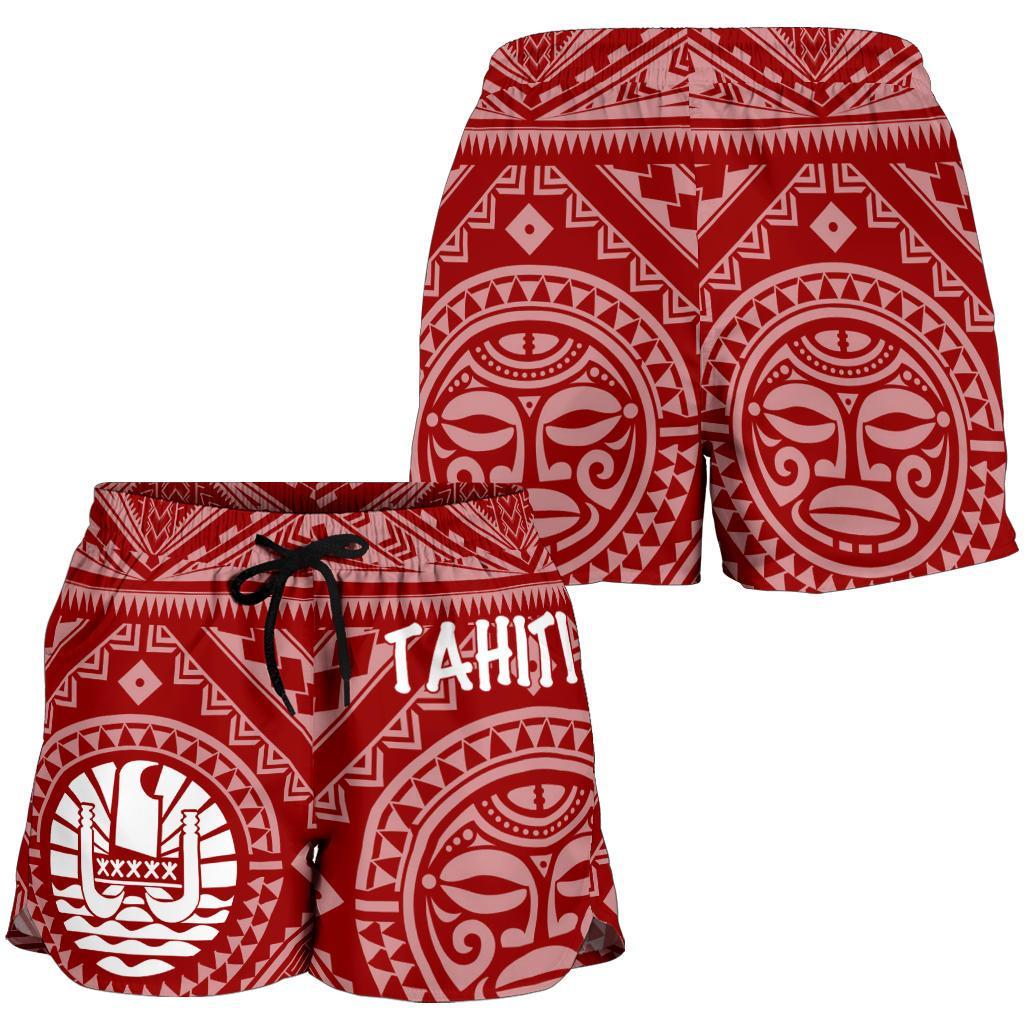 Tahiti Women's Shorts - Tahiti Seal In Polynesian Tattoo Style (Red) - Polynesian Pride