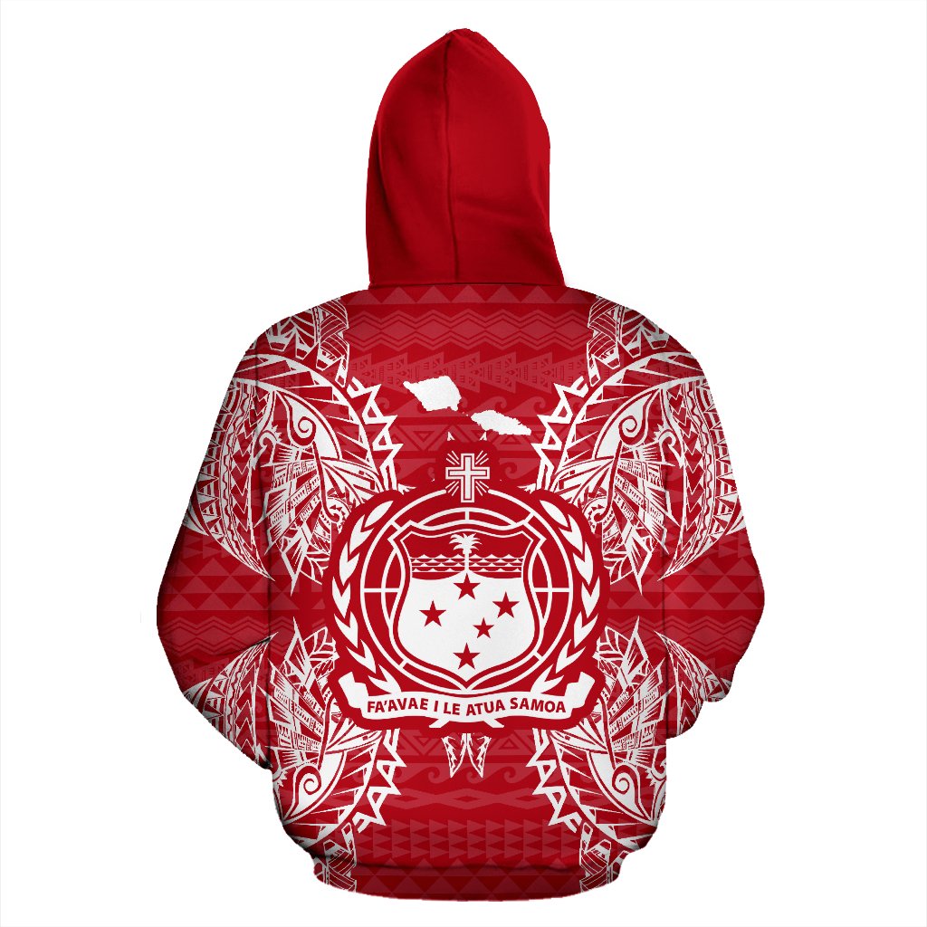 Samoa Polynesian All Over Zip up Hoodie Map Red White - Polynesian Pride
