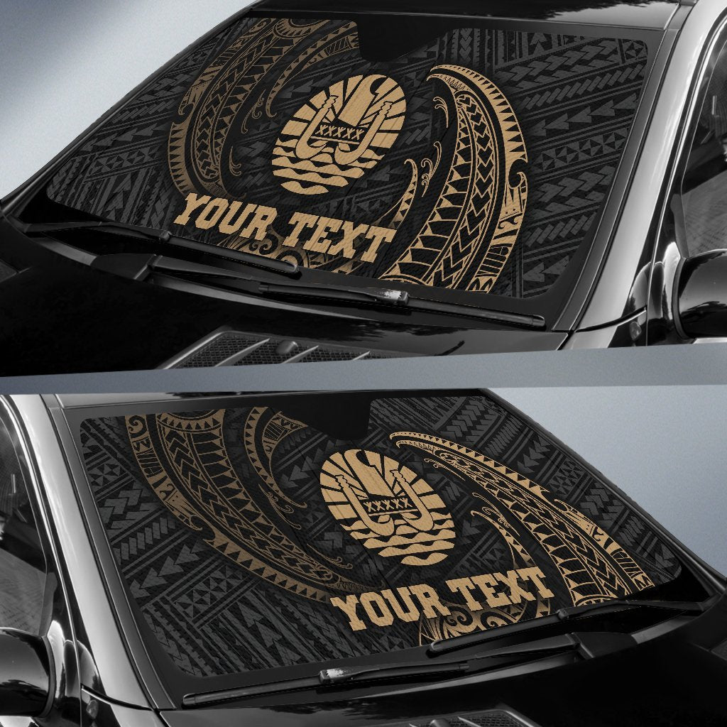 Polynesian Tahiti Custom Personalised Sun Shades - Gold Tribal Wave - Polynesian Pride