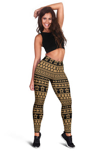 Polynesian Tatoo Tribal Gold Hawaii Women's Leggings AH - Polynesian Pride
